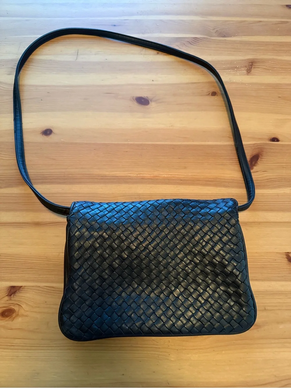 Woven Leather Crossbody Bag in Black